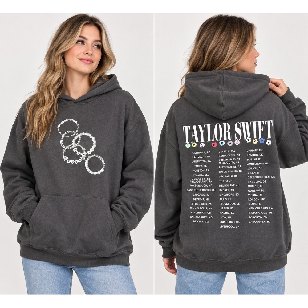 Taylor Swift The Eras Tour Friendship Bracelet Concert Hoodie Black Swiftie NWOT